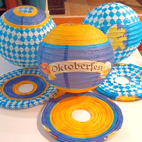 Oktoberfest Themed Decorative Lanterns - Blue and Yellow - Picture 1 of 4